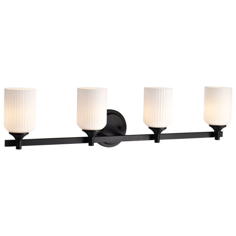 Meuble-lavabo Solara, 32,63 po de largeur, Noir mat, Quatre lumières