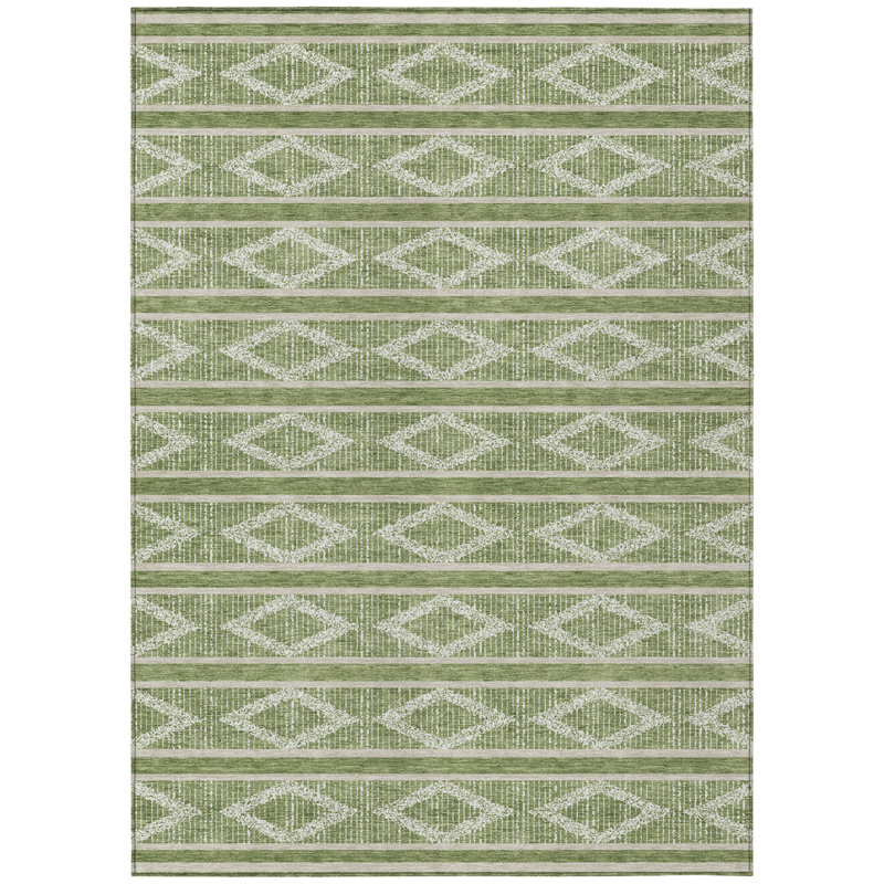 Tapis intérieur / extérieur vert et ivoire lavable 8 pi x 10 pi
