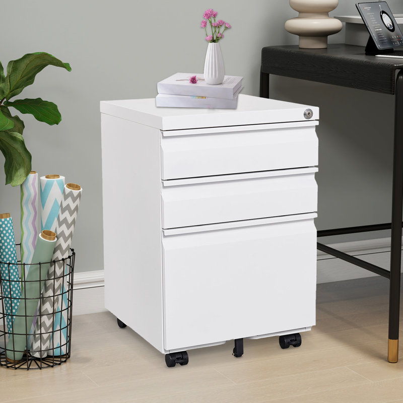3-drawer Mobile Filing Cabinet With Lock, Legal/letter Sized Office Storage Filing Cabinet, Metal Filing Cabinet,suitable For Offices And Study Rooms