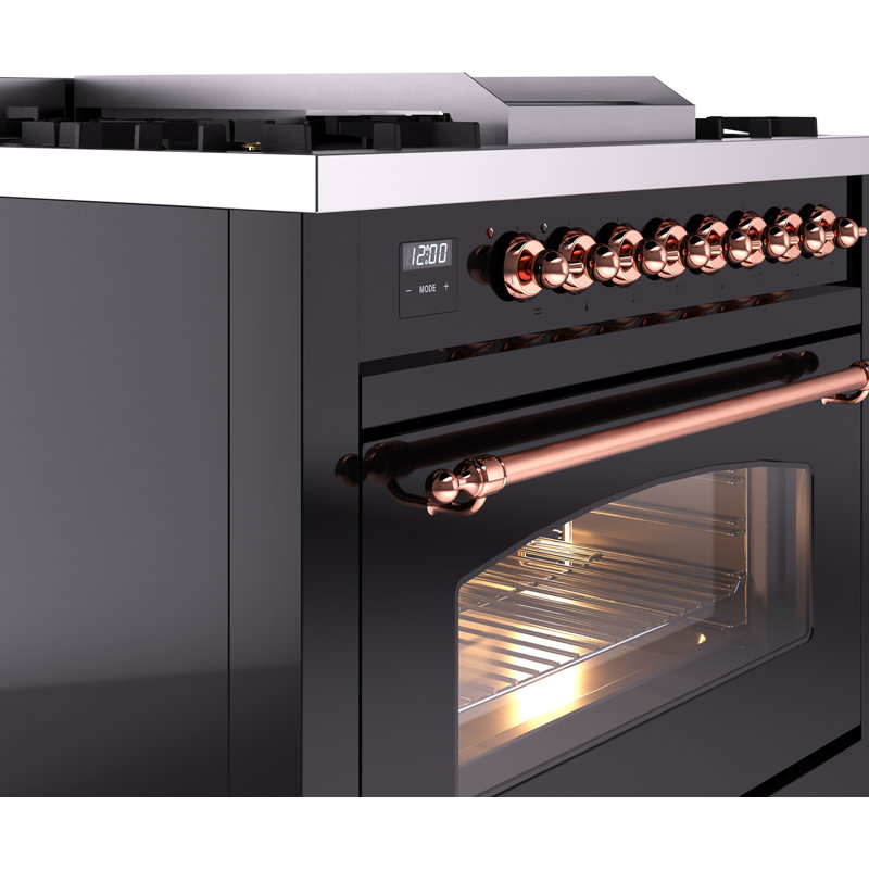 ILVE Nostalgie II 36 Dual Fuel Range, knobs, Glossy Black/Copper, Liquid Propane