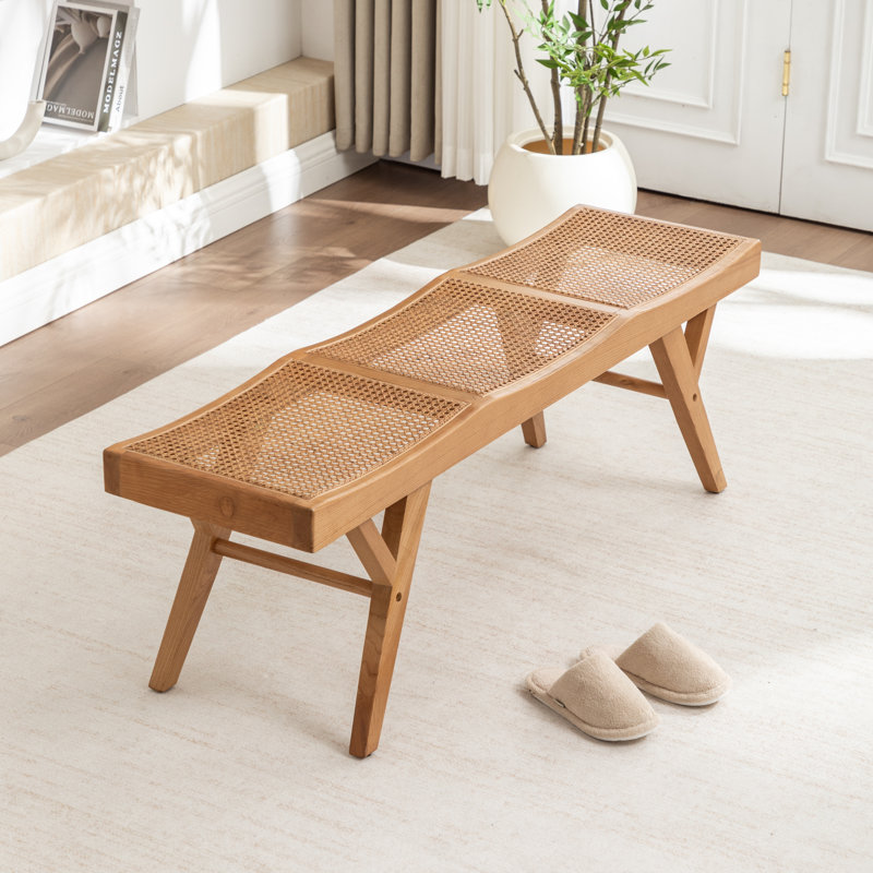 Banc en bois massif et canne Brylynn, Brun