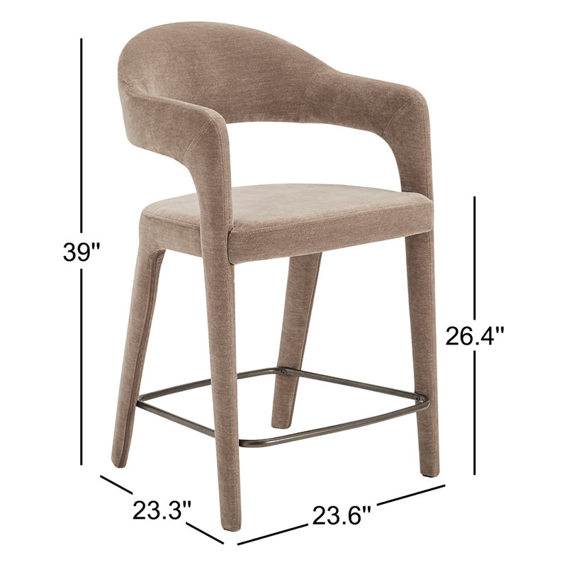 Tabouret rembourré Cathline, Tabouret de comptoir (siège d'une hauteur de 26,4, Polyester brun clair