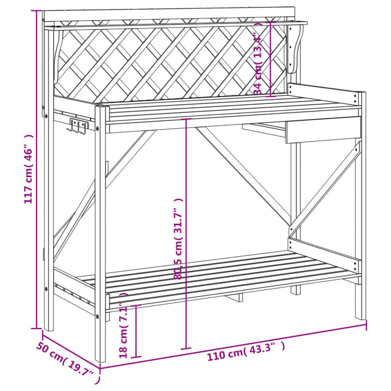Felan Wood Potting Bench, Brown