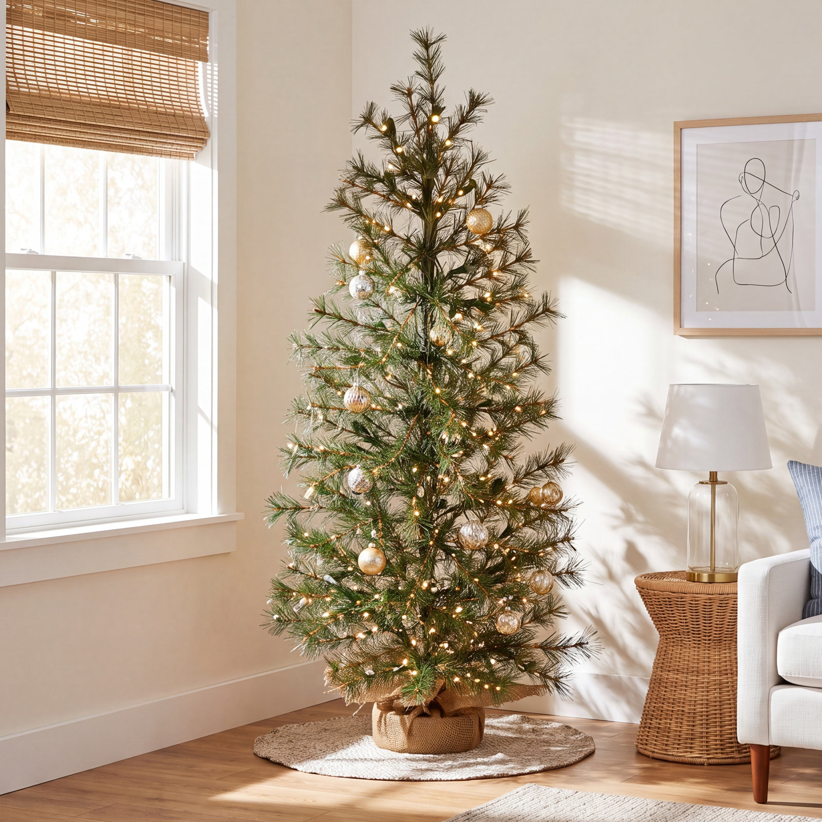 Pre-Lit Burlap Base Tabletop Christmas Tree