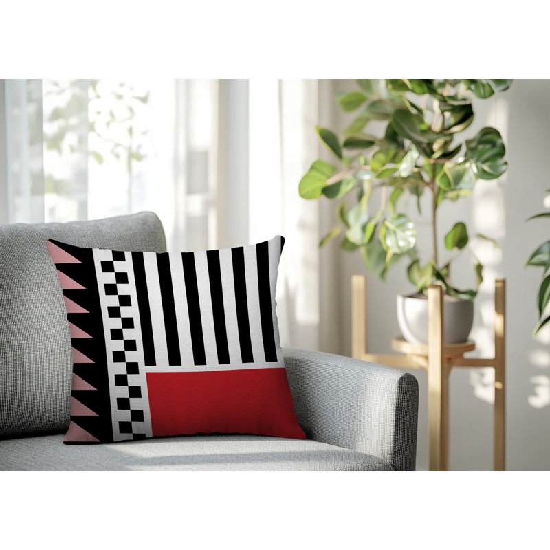 Oreiller carré réversible intérieur / extérieur Kaleido, Rouge, Carré 16 po