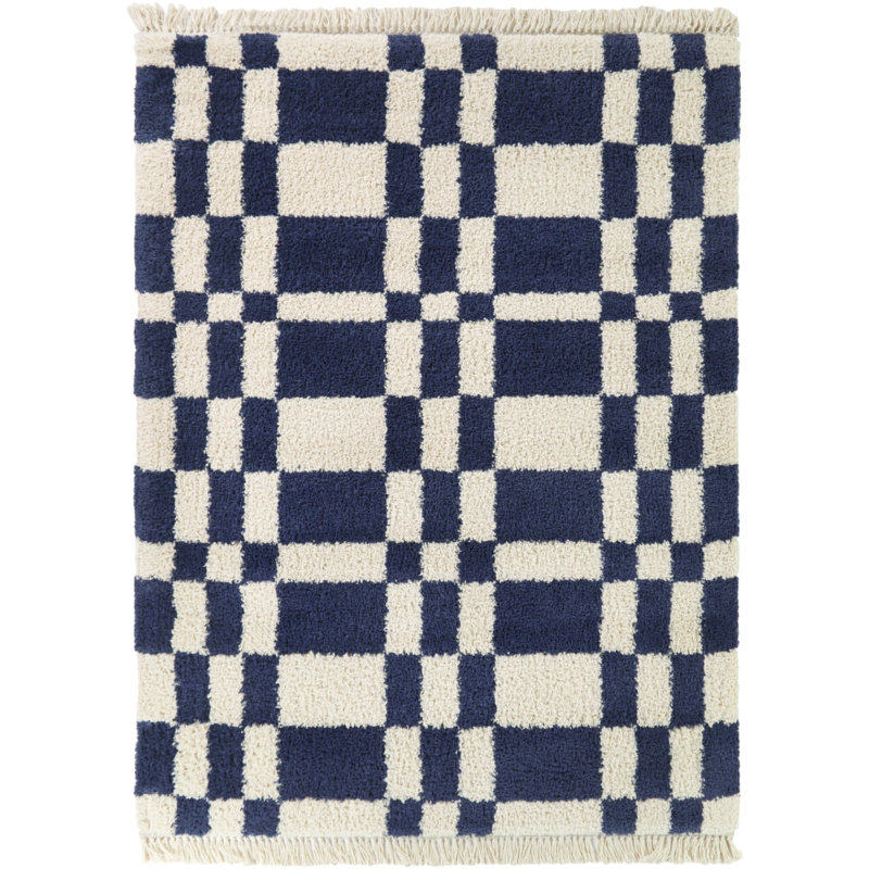 Tapis bleu marine à carreaux Dorolice, Rectangle 5 pi 3 po x 6 pi 12 po