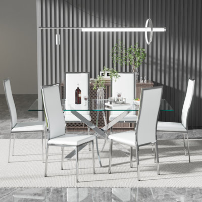 Rectangle Glass Pedestal Dining Set
