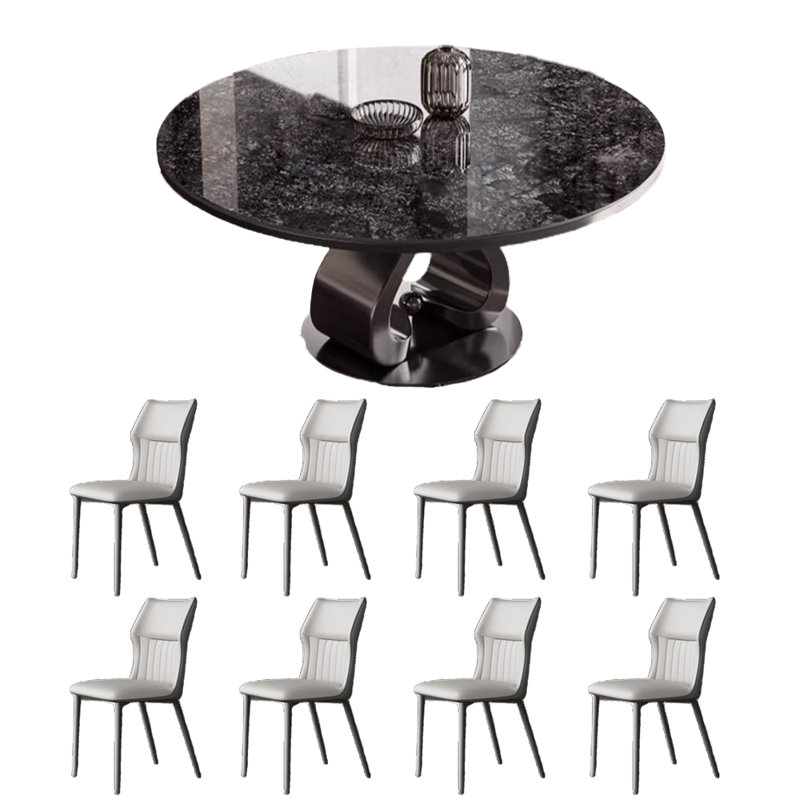 Table et chaise ronde moderne et simple de luxe,  H 29,5 po x L 59 po x l 59 po , Noir, noir, noir, noir