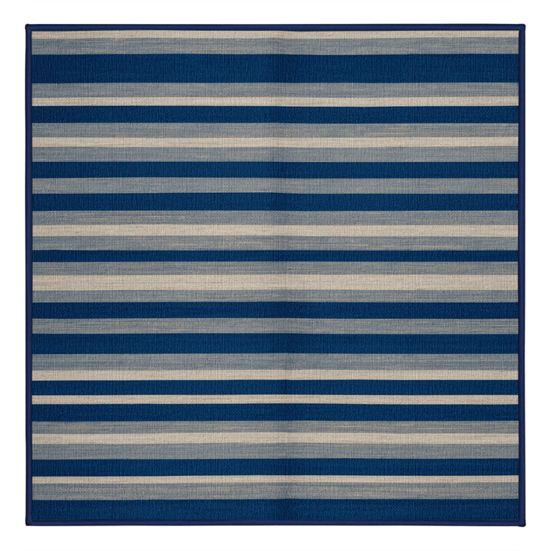 Washable Cobalt Light Gray Striped Area Rug, Square 5'