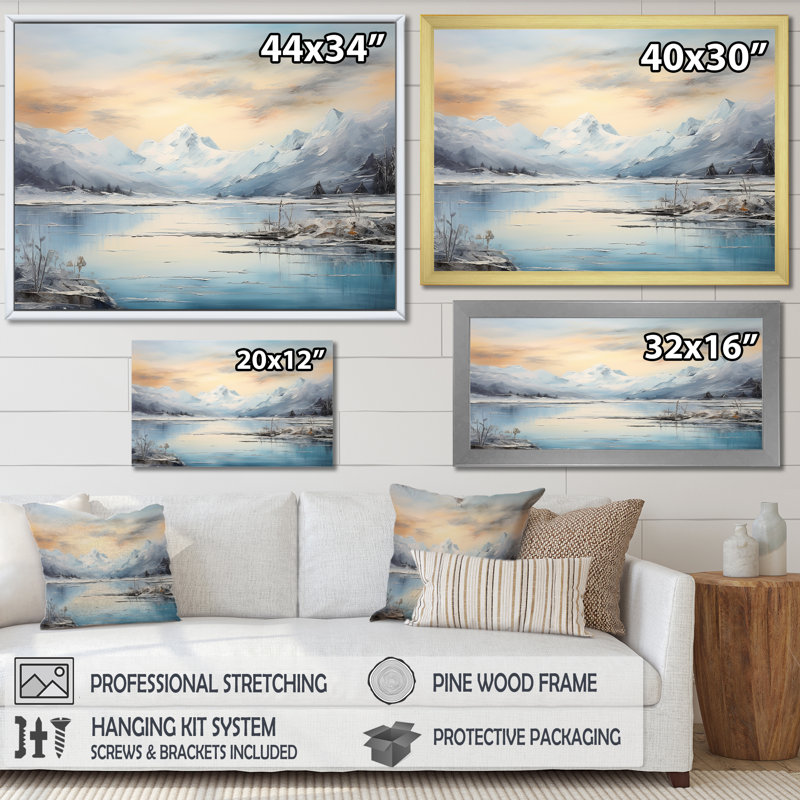 Lever de soleil sur les glaciers en Alaska I, Cadre naturel flottant, H 30 po x l 40 po x P 1,5 po