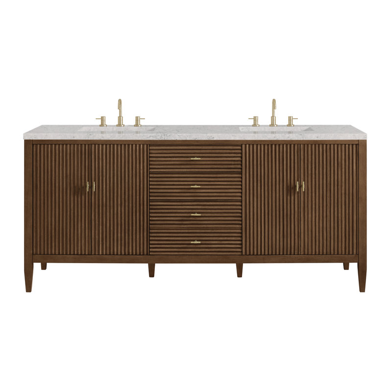 Myrrin 72'' W Double Vanity, Mid-Century Walnut, Eternal Jasmine Pearl, 8" Widespread