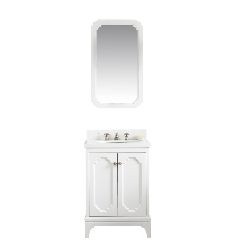 Queen 24" Single Bathroom Vanity Set with Faucet, Pure White, Standard