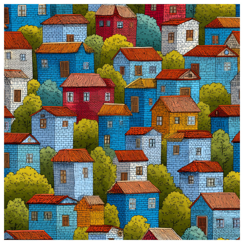 Maisons, coussin décoratif, bâtiments, double face, 20 x 20 inches