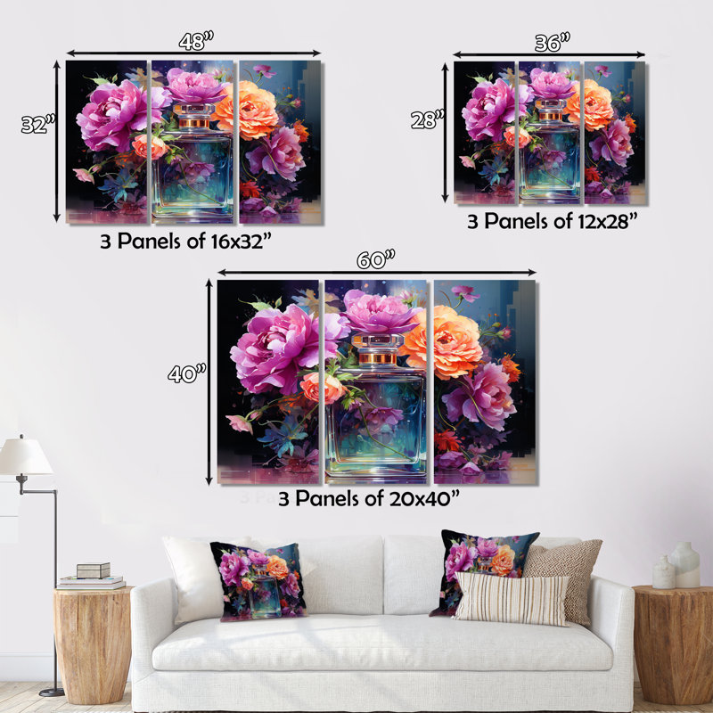 Perfume Vibrant Elegance V - Ensemble d'impressions sur toile tendance, H 40 po x l 60 po x P 1 po