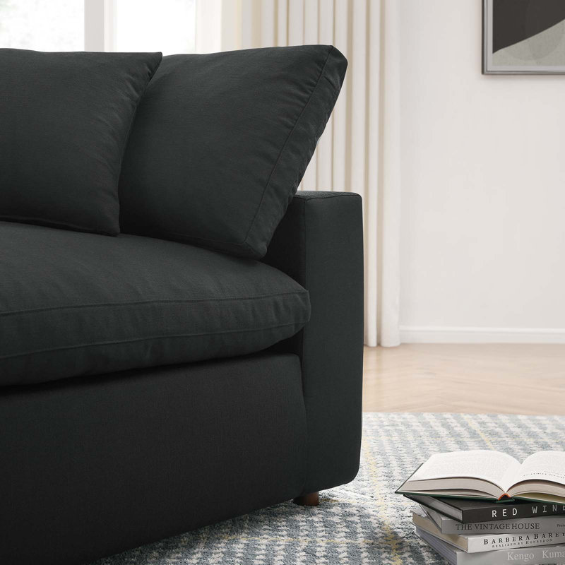 Commix Down Filled Overstuffed 4 Piece Sectional Sofa Set, Black Polyester Blend