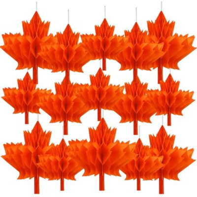 15 pièces décorations en nid d'abeille feuille d'érable, ornements suspendus en nid d'abeille de papier de l'Action de grâce pour les articles de fête d'automne