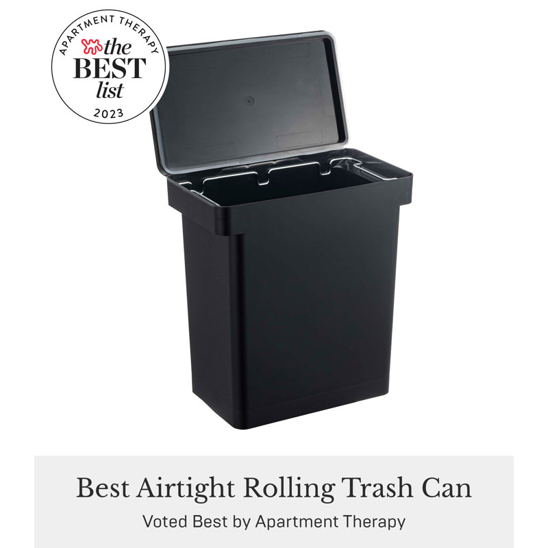 Black Plastic Airtight Rolling Kitchen Trash Can