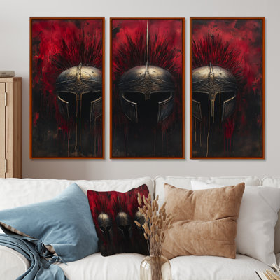 Casque de soldat noir et rouge Spartan - ensemble d'art mural Warrior