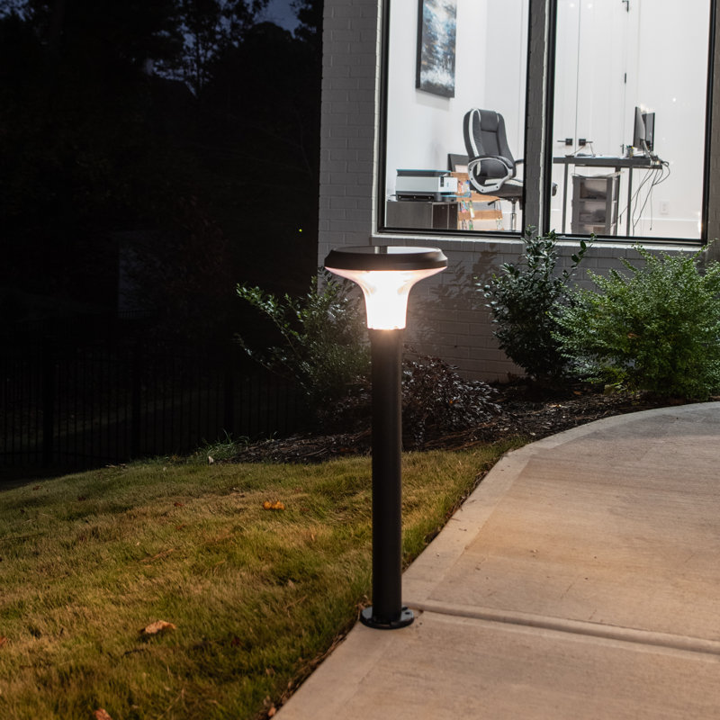 Black Aluminum LED Solar Pathway Bollard Lights, 2-Pack