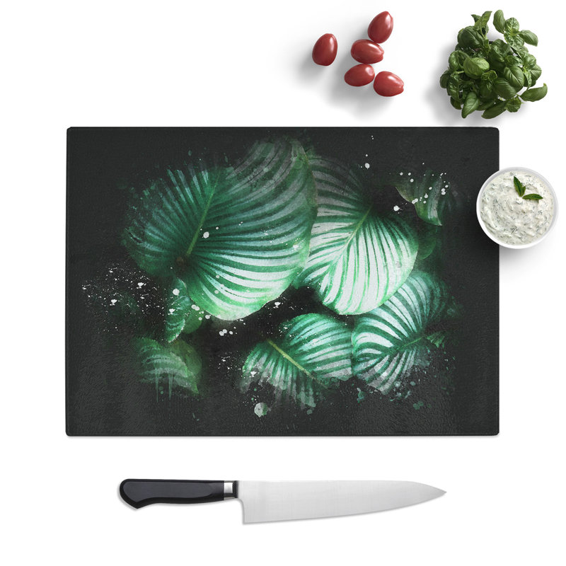 Tempered Glass Gathered Plant Leaves Chopping Board, 20 cm x 28.5 cm