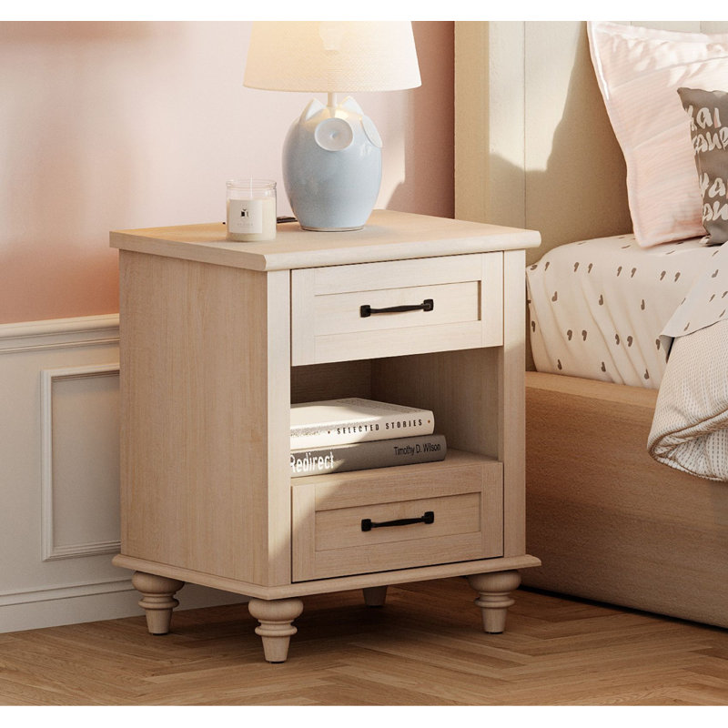 Table de chevet pour enfants avec station de charge pour chambre d'enfant, Beige