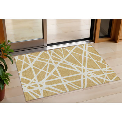 Tapis intérieur lavable à motif géométrique doré 3 pi x 5 pi