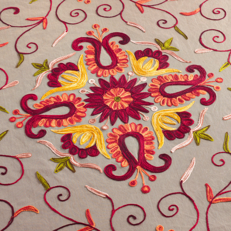 Multicolor Embroidered Square Fabric Tablecloth