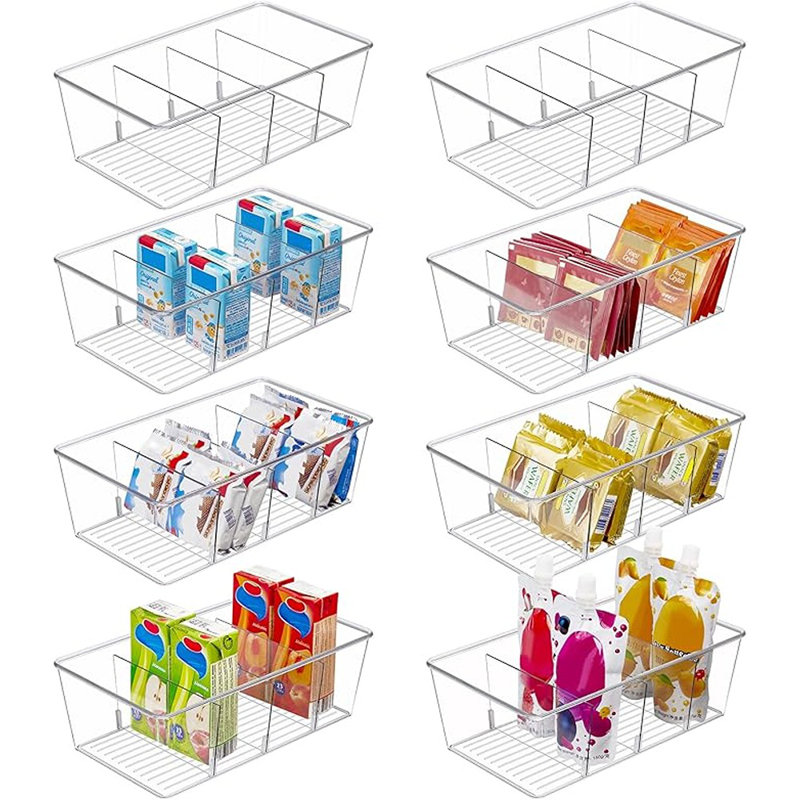 Vtopmart 8 Pack Food Storage Organizer Bins, Clear Plastic Bins For Pantry, Kitchen, Fridge, Cabinet Organization And Storage, 4 Compartment Holder For Packets, Snacks, Pouches, Spice Packets
