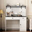 Coiffeuse de 43 po de largeur, avec miroir éclairé et armoire réglable, meuble-lavabo blanc, porte-séchoir à cheveux, maquillage