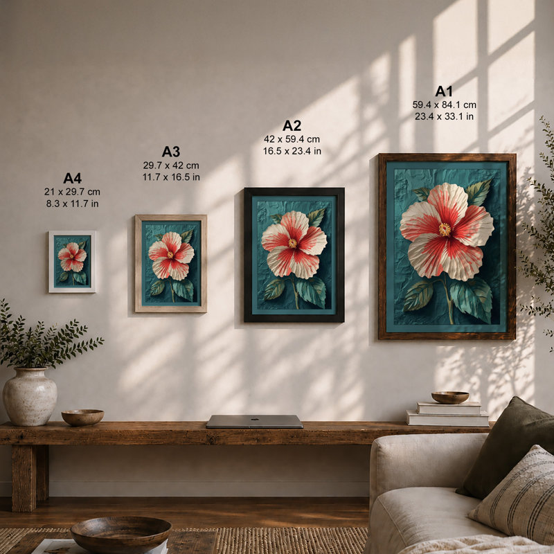 Hibiscus Study Botanical - Framed Print, Oak, A3 - 42.0 x 29.7 cm