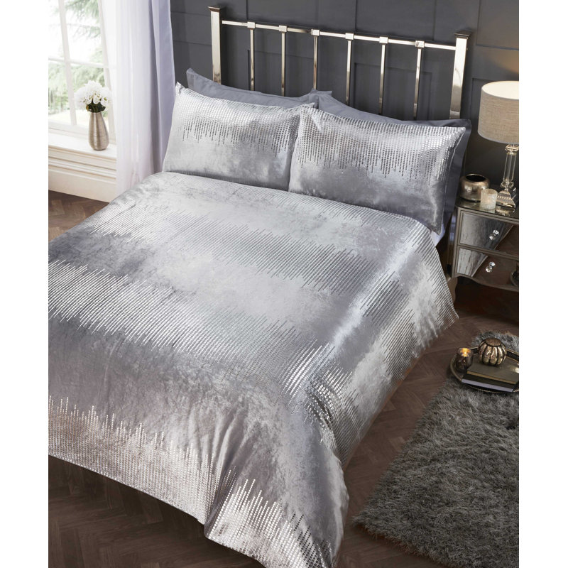 Rosdorf Park Tallulah Duvet Cover with Pillowcases, Single Duvet Cover + 1 Standard Pillowcase, Silver