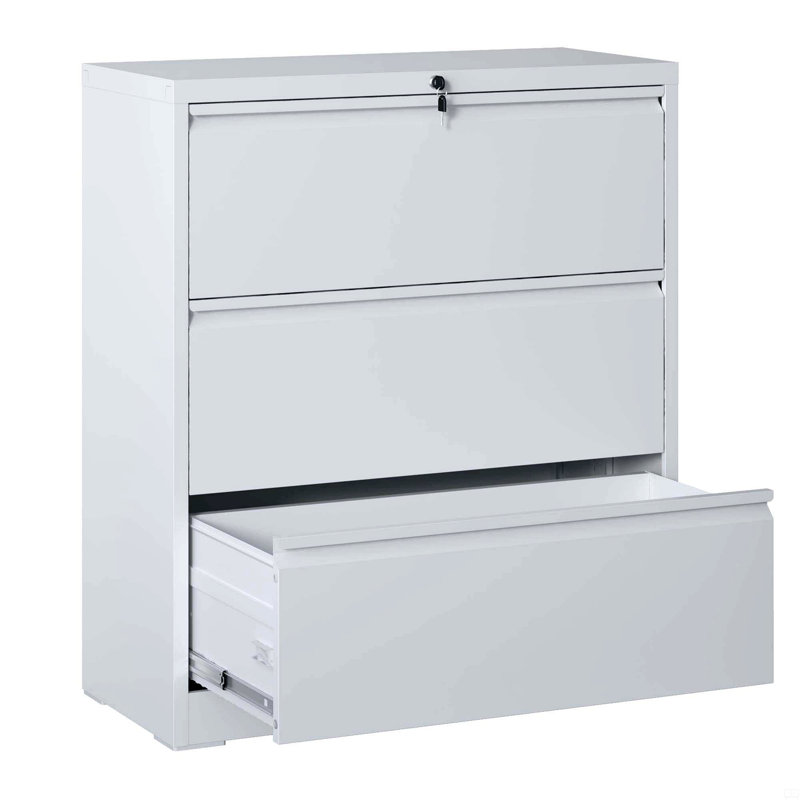 File Cabinet 3 Drawer, White Filing Cabinet With Lock, Lockable File Cabinet, Locking Metal File Cabinet For Legal/Letter/A4/F4 Size
