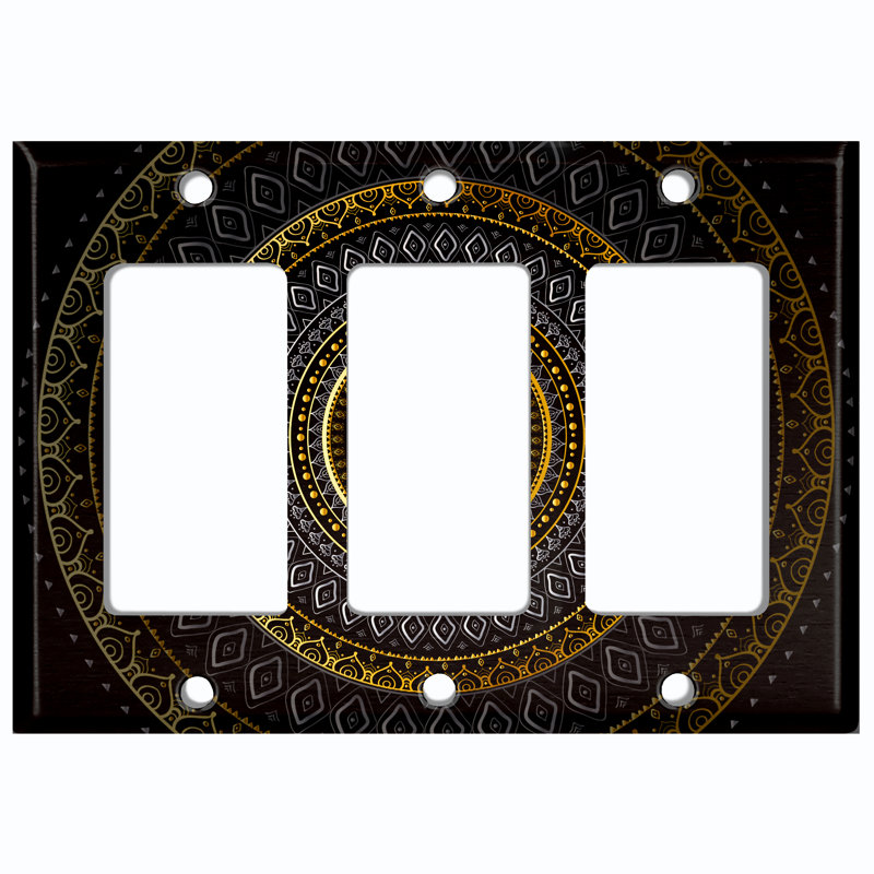 Orange Yellow Black Mandala Circle Patterned 3 - Gang Rocker Standard Wall Plate