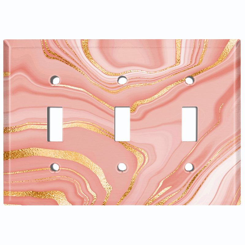 Pink Marble Swirl Image No Subject 3 - Gang Toggle Light Switch Standard Wall Plate