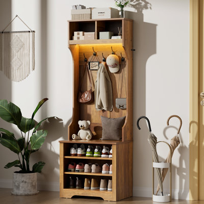 Hall Tree 23.6'' Wide with Bench, Shoe Storage And LED Light Strip