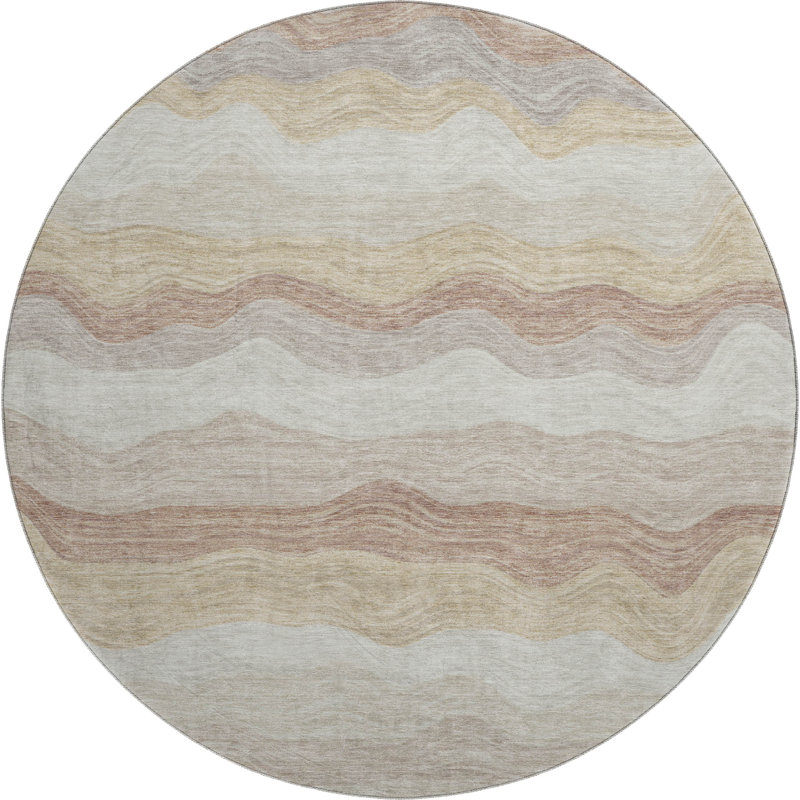 Tapis de qualité supérieure lavable à la machine Mayfield AMF2397, Beige, Rond 8 pi