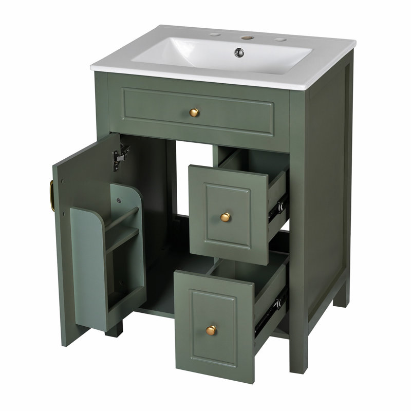 Meuble-lavabo moderne avec lavabo en céramique, porte à fermeture en douceur et tiroirs à fermeture en douceur, meuble-lavabo pour l'organisation