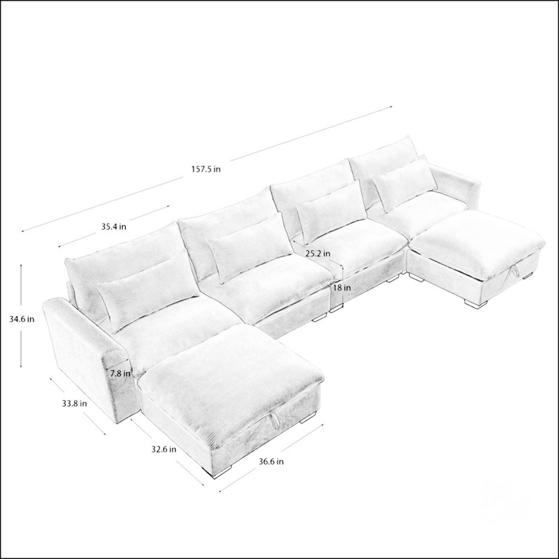 Canapé 4 places avec 2 repose-pieds et 4 coussins de taille, Vert