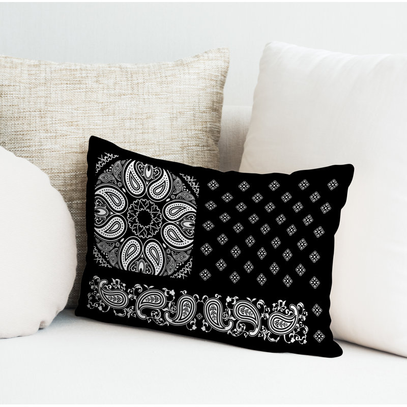 Paisley Outdoor Reversible Throw Pillow, Black