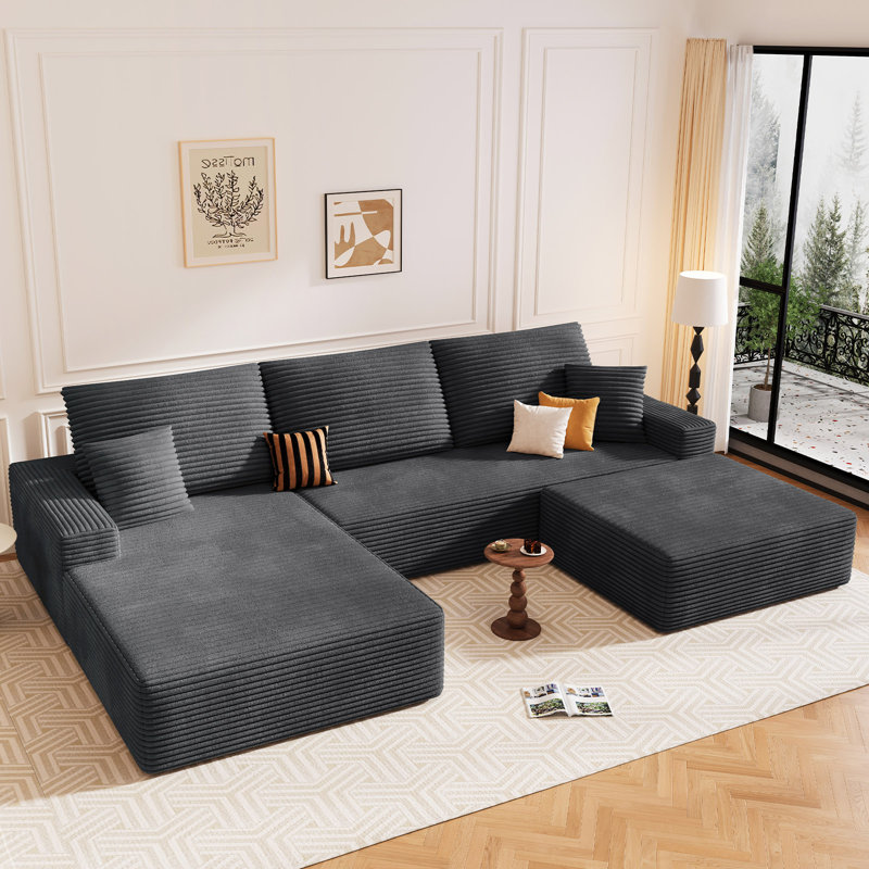 Boneless 108" Sectional Couches for Living Room Modern Modular Sofa with L-Shape Couchs Upholstered Boneless Couch Deep Seat Sectional Couch with Chaise (Left/Right Facing Chaise+2Seaters+1Ottoman)