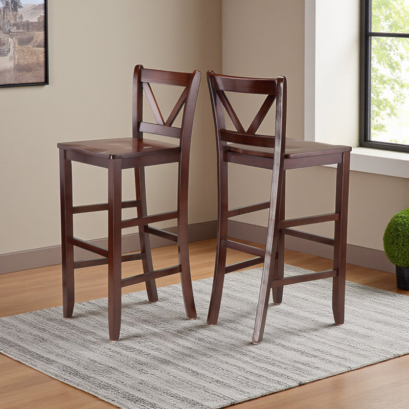 Chlori Four Leg Set of 2 Brown V-back Bar Stools, 41.93'' H X 16.68'' W X 18.96'' D