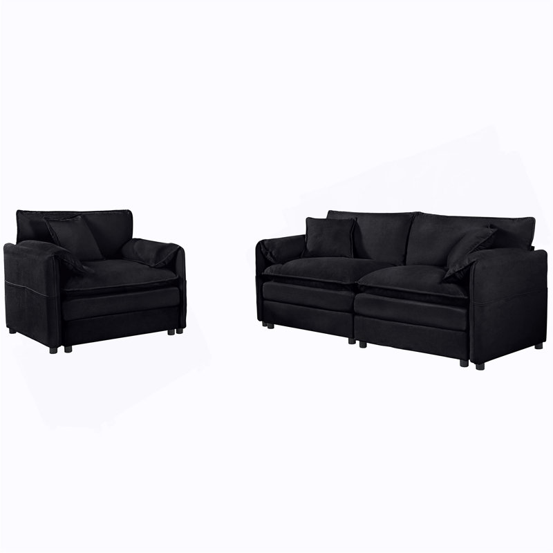 Ensemble de causeuse et fauteuil modulaire en chenille 2 pièces avec assise profonde, idéal pour le salon, la chambre à coucher ou le bureau.