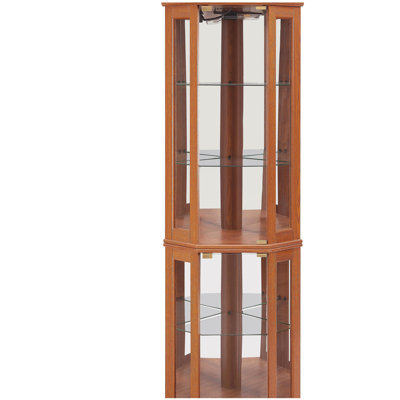Corner Glass Cabinet Lighted Curio Cabinet Corner Display Case for Living Room, Curio Cabinet, Antique collection, Wine,Bar Glass Storage Light Includ