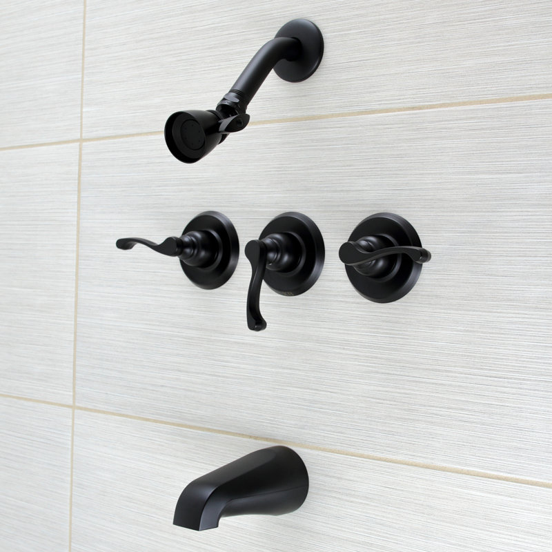 Kingston Brass Royal Triple-Handle Tub and Shower Faucet, Matte Black
