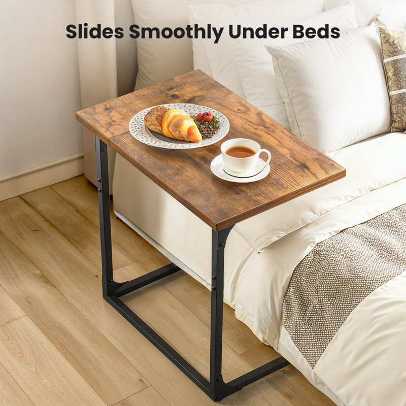 Gilsum C-Table End Table with Solid Wood Top and Steel Base, Brown Top/Black Base, 27.09" H x 21.3" W x 11.8" D