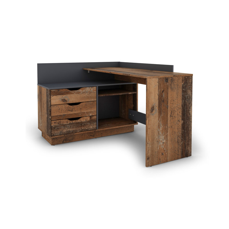Thoman L-Shaped Writing Desk, Dark Brown/Black
