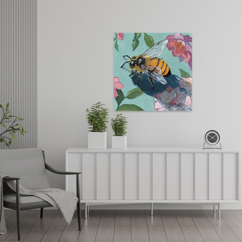 Contemporary Art Contemporary Bee Animal Flower Art by Kate Jarvik Birch - Wrapped Canvas Print, 60.96 cm H x 60.96 cm W