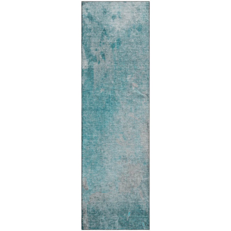 Premium Machine Washable Cerrito AMF562 Teal Rug, Runner 2'3" x 7'6"