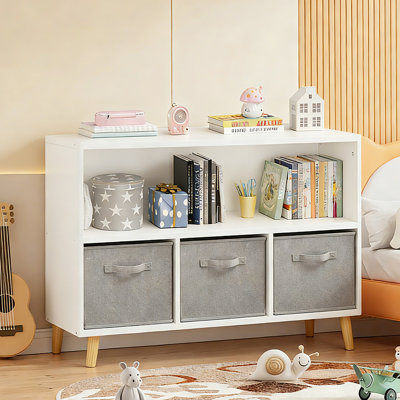 Kids Bookcase And Bookshelf, Multi Shelf With 3 Collapsible Fabric Drawers, Toy Storage Organizer For Bedroom, Playroom, Hallway