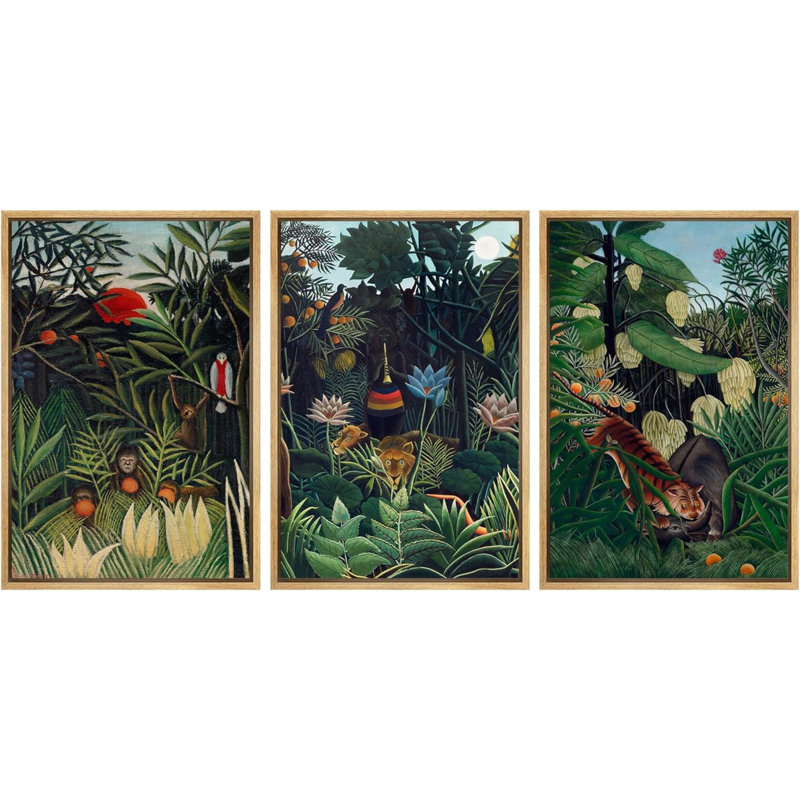 «Tropical Palm Wild Animals Live in Green Tropical Jungle Rain Forest», art mural sur toile 3 pièces, Naturel
